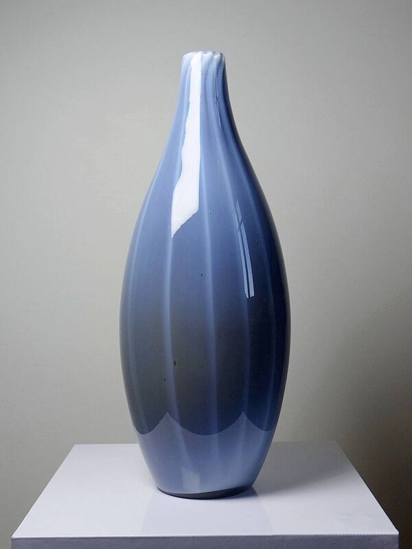 Vase poire vintage verre fumé doublé d'opaline bulle de savon Murano
