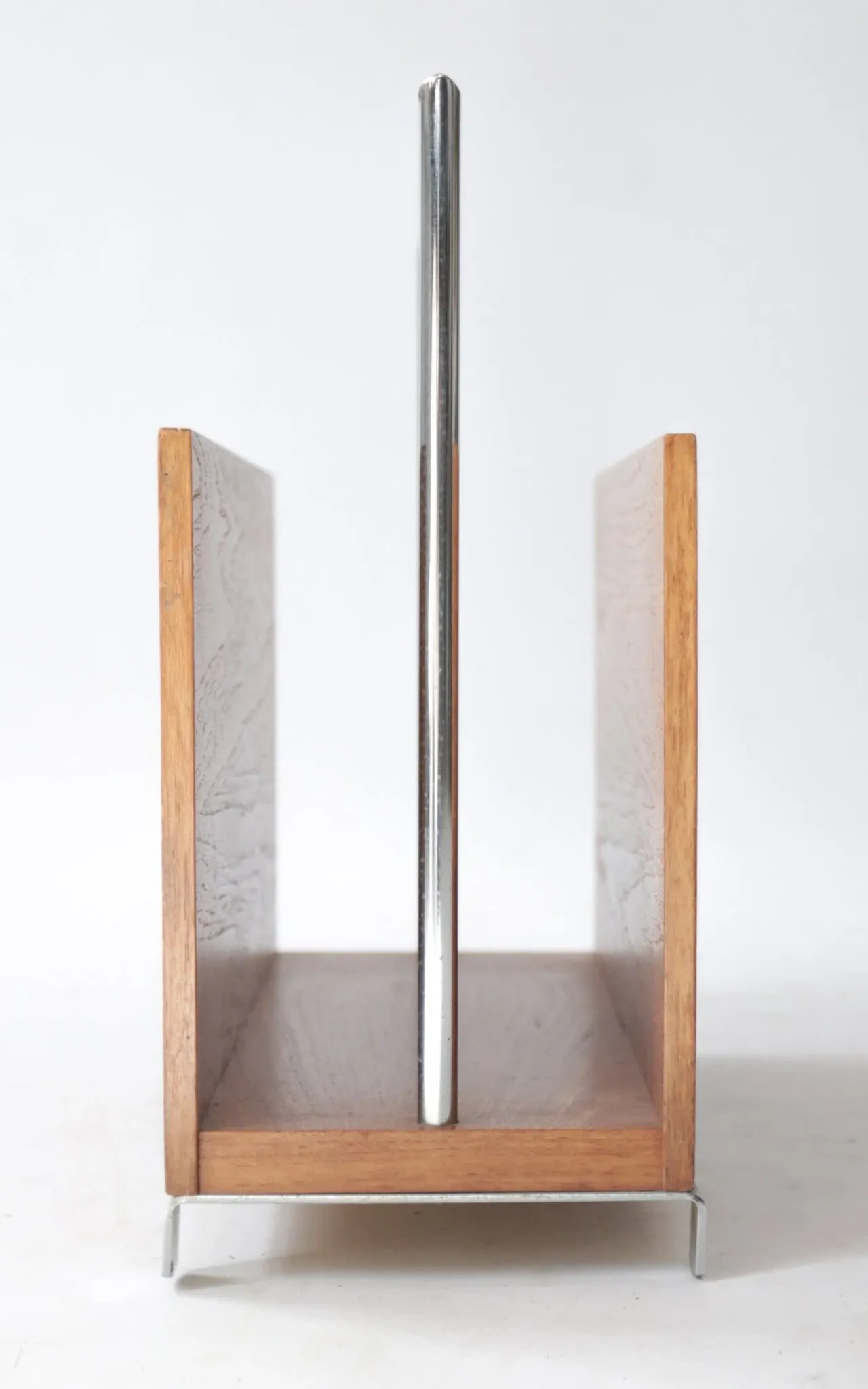 Mid-century modern magazine rack, teak and chrome, 1960s