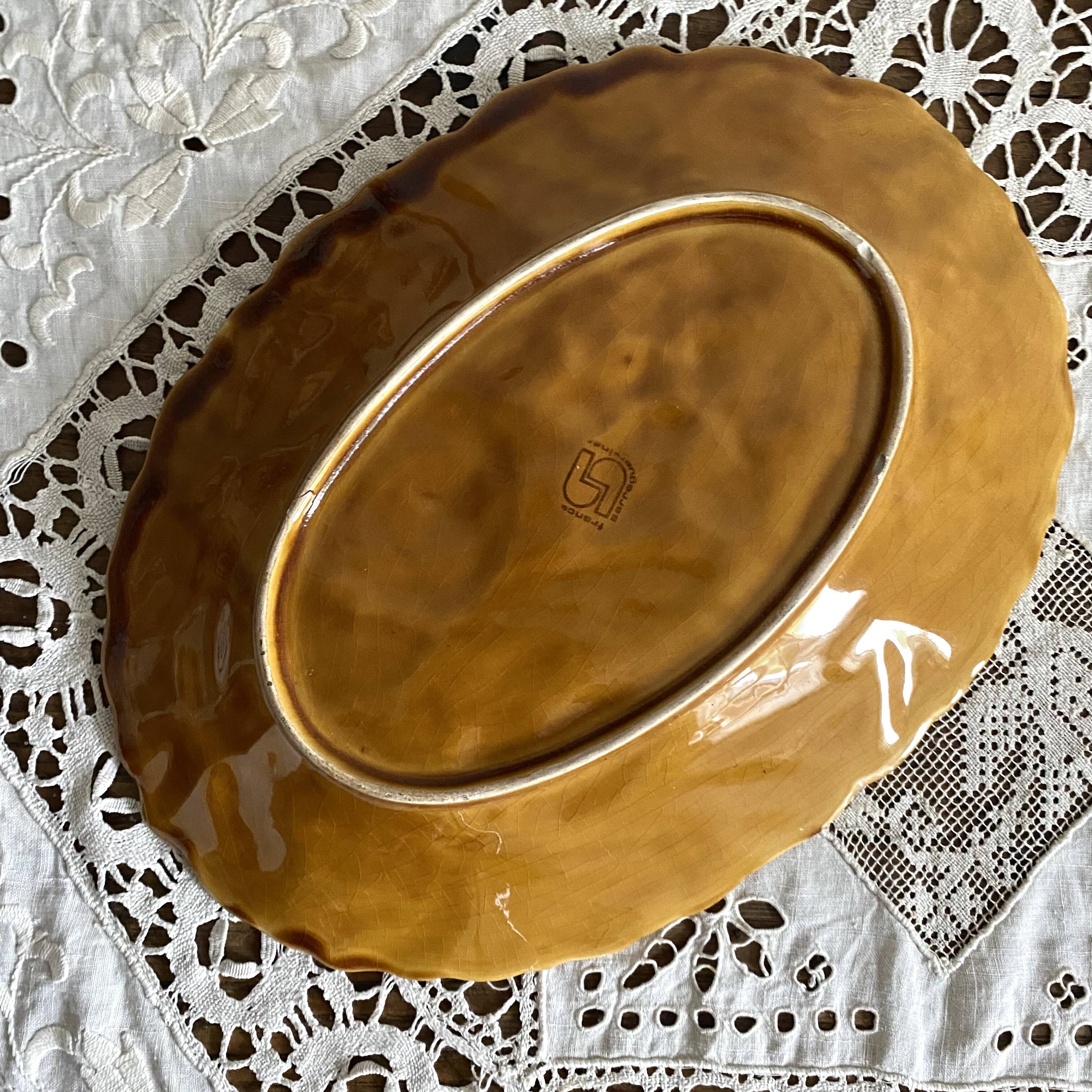 Sarreguemines barbotine oval dish with fruit decoration