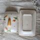 Vintage butter dish in earthenware and slip with tulip motif