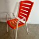 Lot de 4 chaises extérieur intérieur orange plastique et métal vintage années 70 jardin
