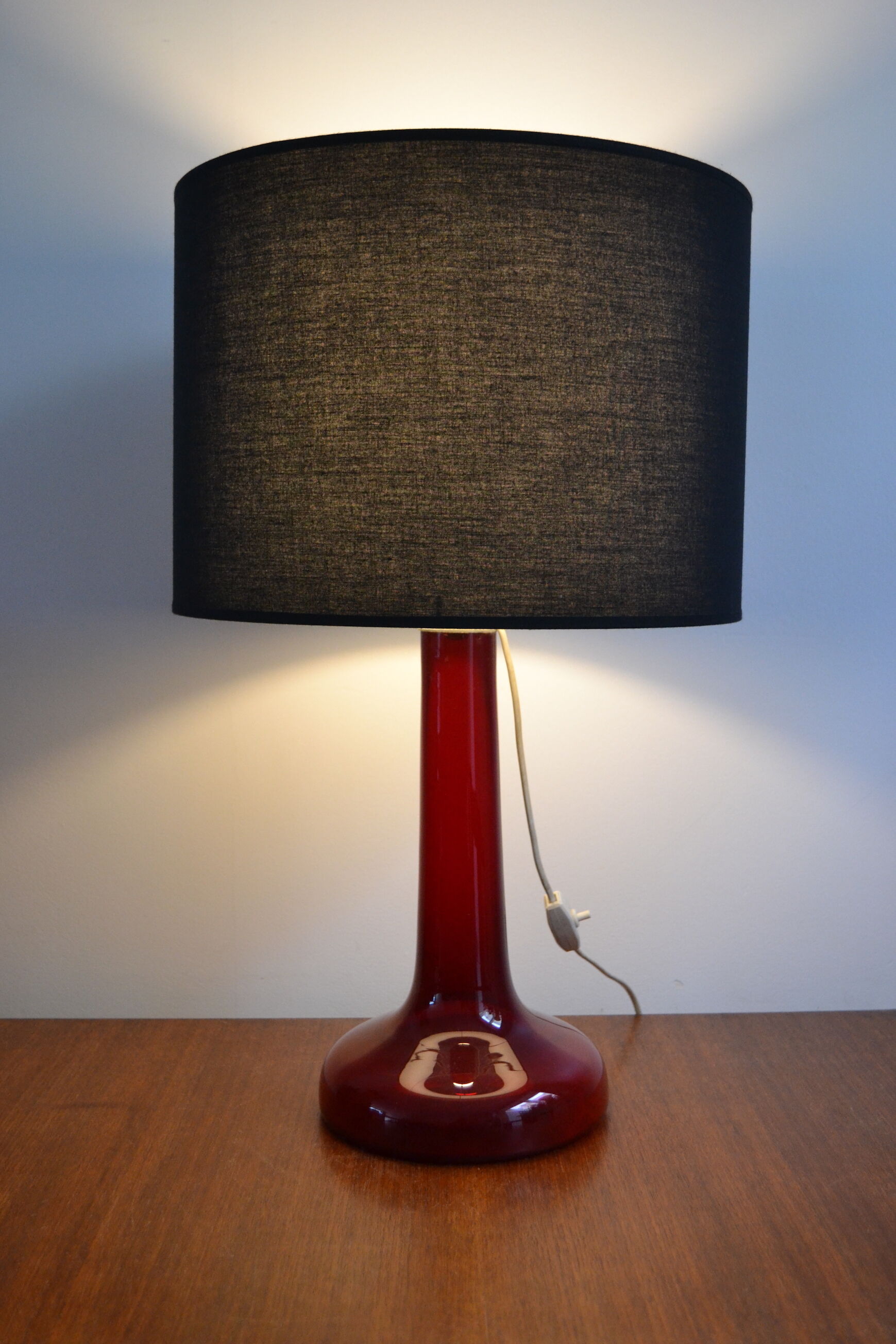 Scandinavian lamp base in red blown glass