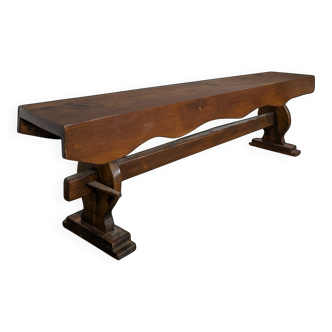 Rustic bench in large format solid oak with dowel.