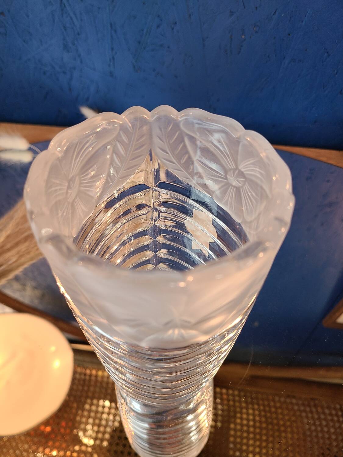 Antique crystal vase, floral pattern