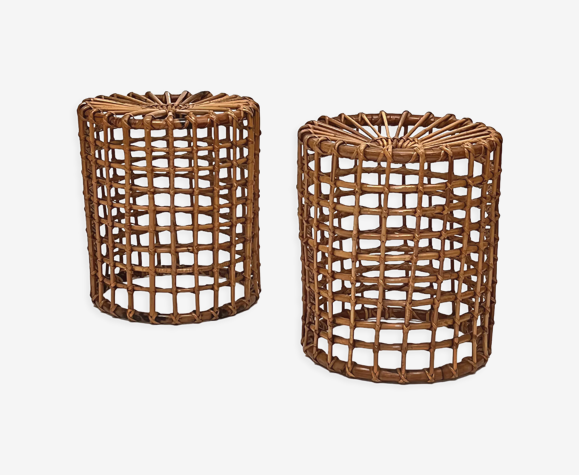Paire de tabourets en osier vintage des années 1960