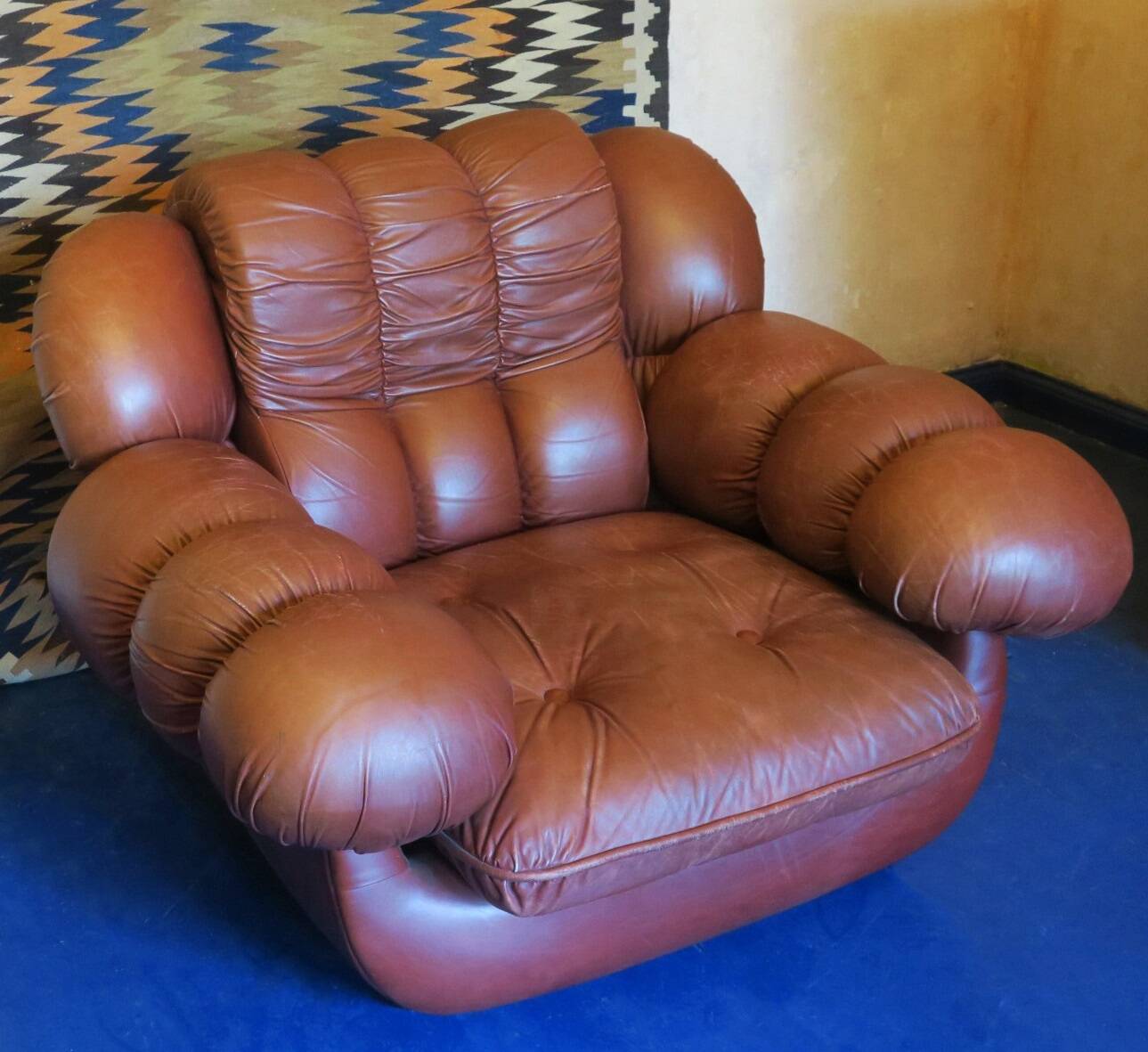 Large Italian leather lounge chair, 1970s