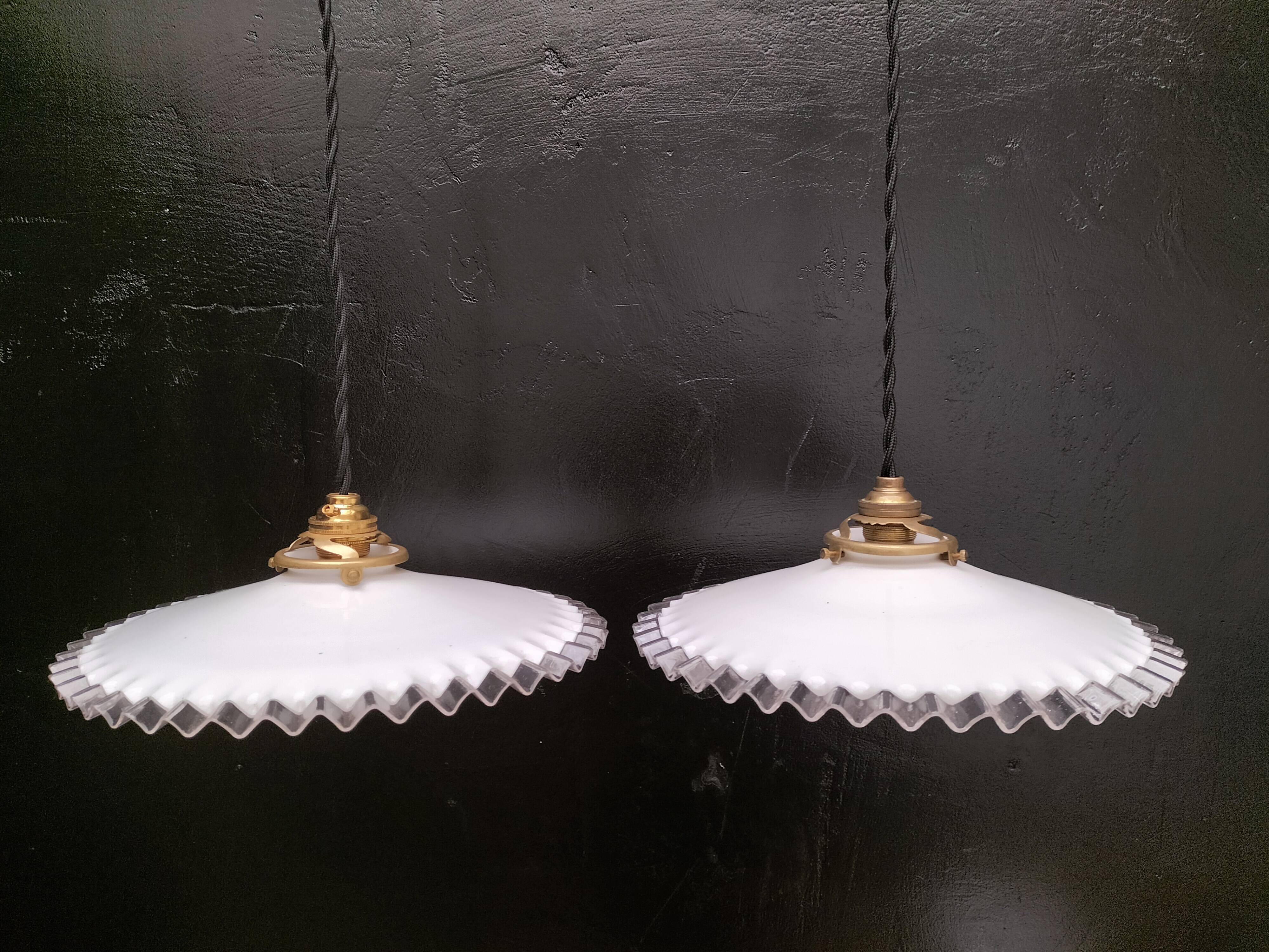 Pair of opaline pendant lights