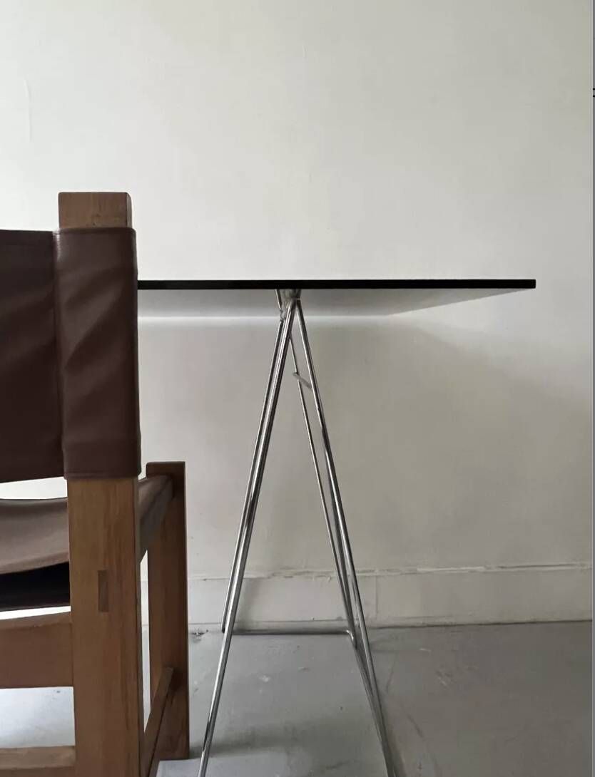 Large smoked glass and chrome metal desk, Sauze design 1970.