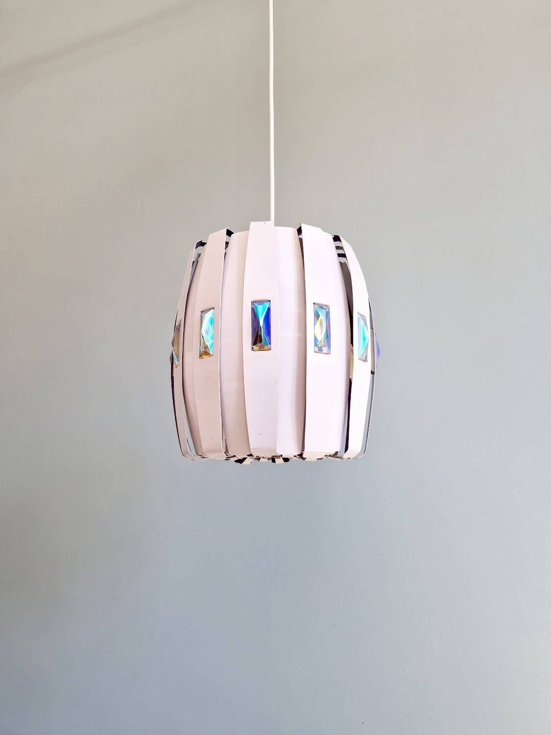 Scandinavian pendant light in metal and prismatic glass, Werner Schou, 1960-70
