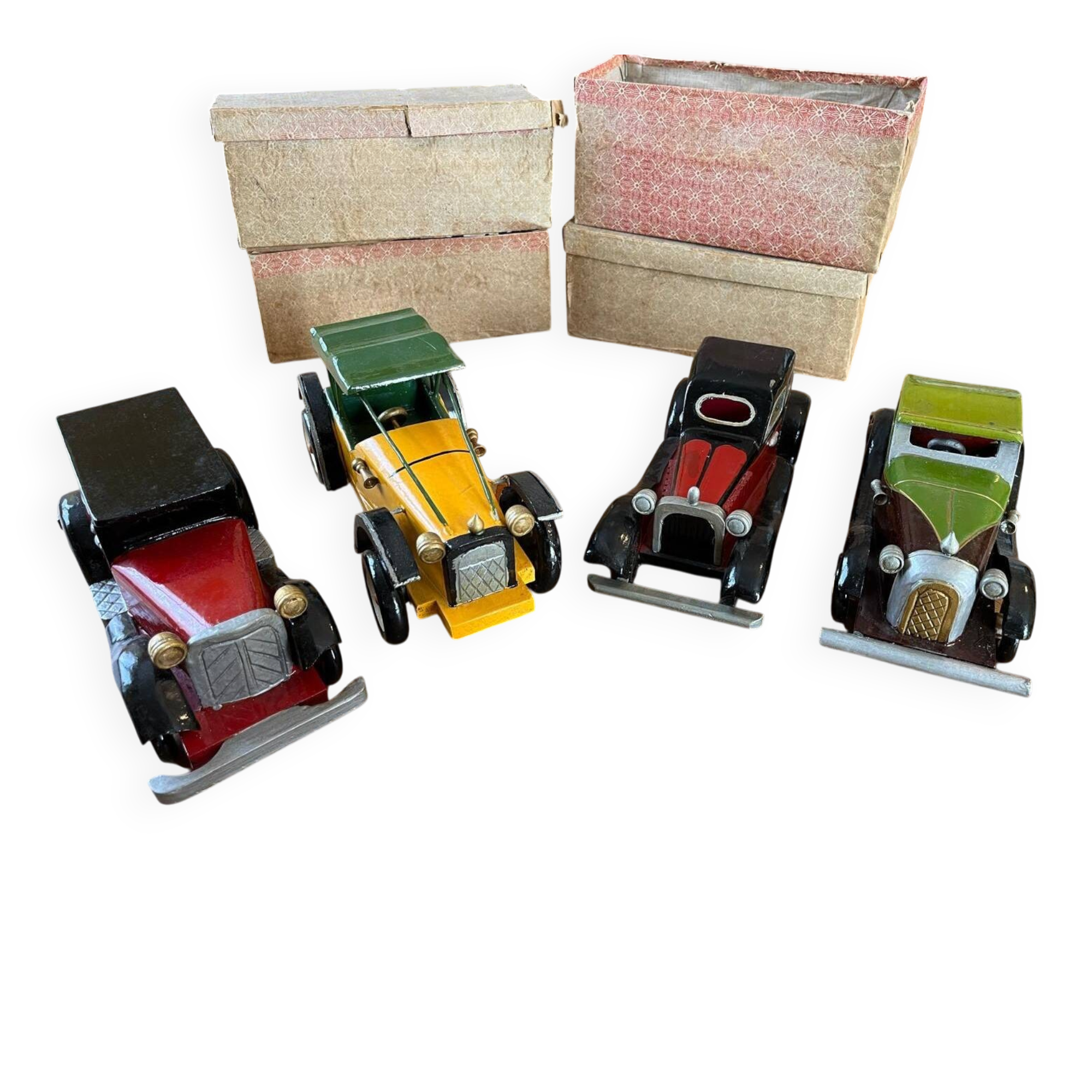 Set of 4 vintage wooden cars