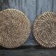 pair of old wicker trays, straw bourgne and bramble, woven bowl