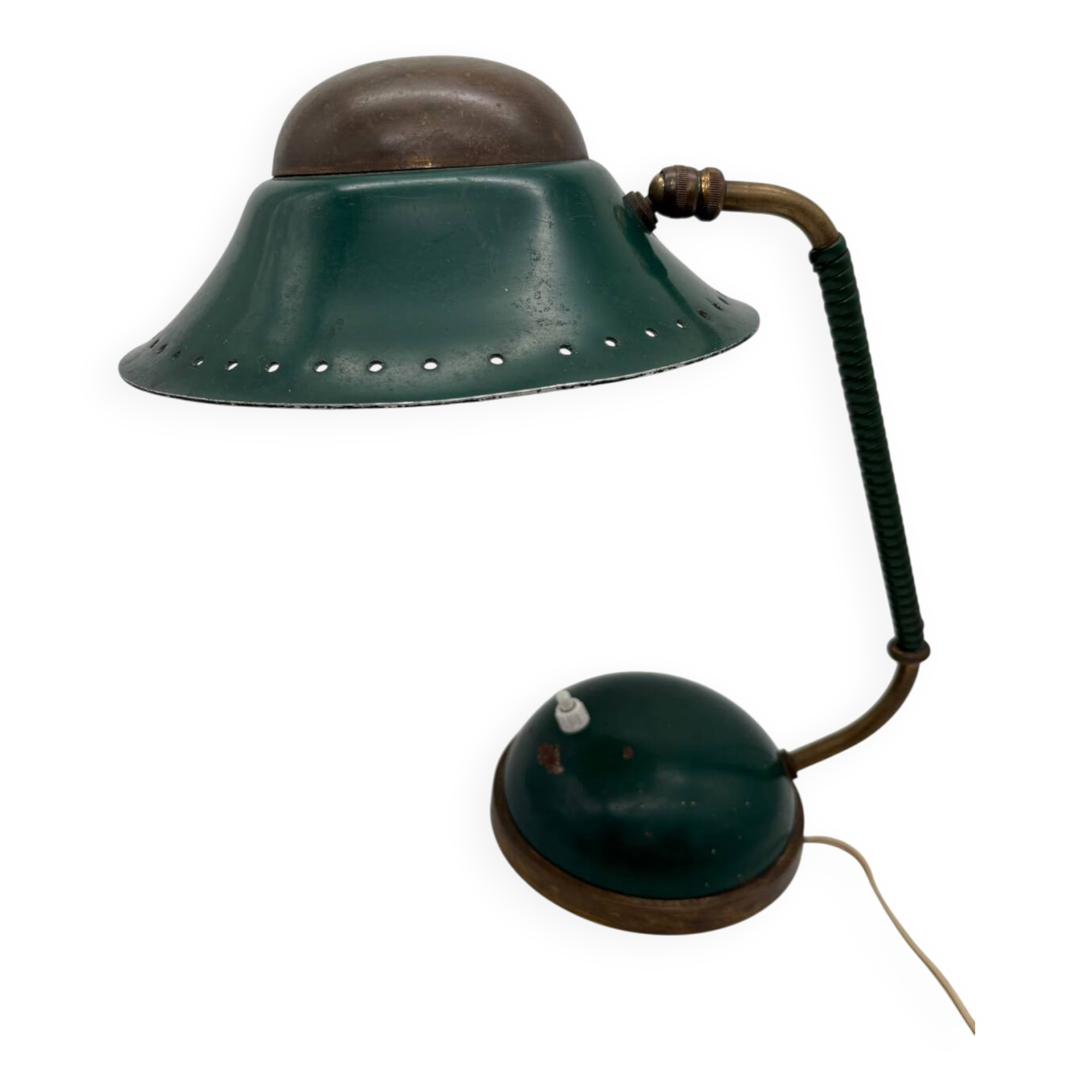 1960s cocotte desk lamp, green and brass, table lamp