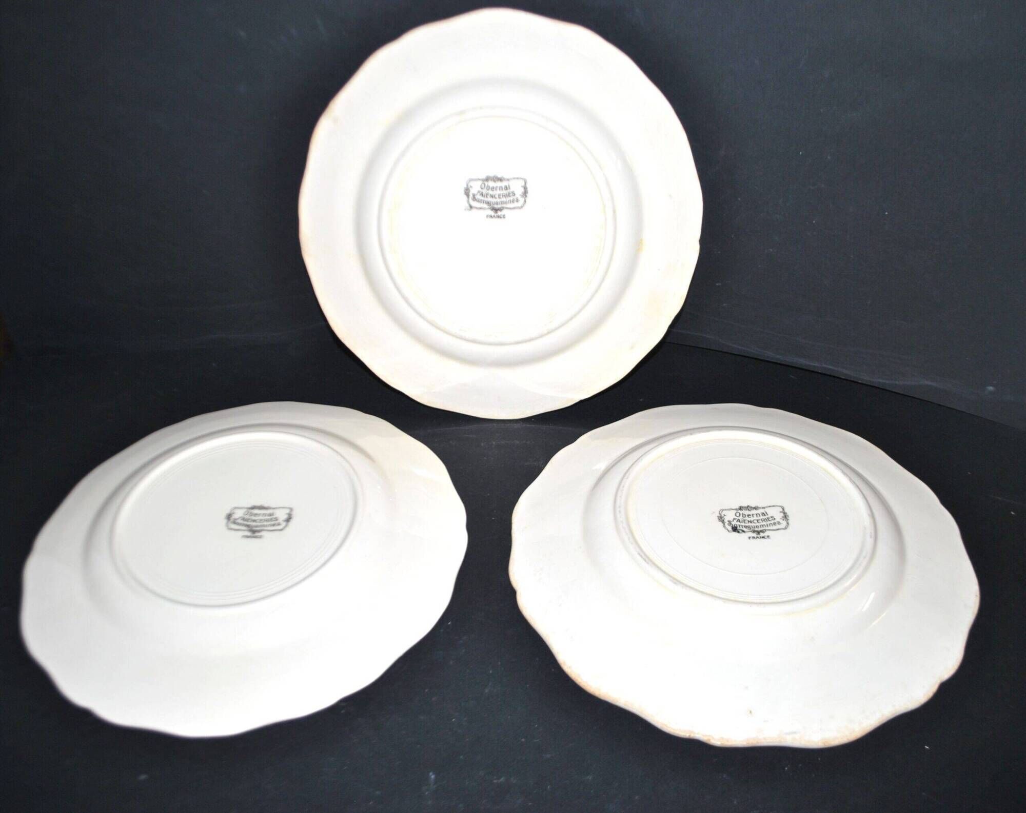 Sarreguemines set of 3 flat plates Obernai village Alsace by Loux
