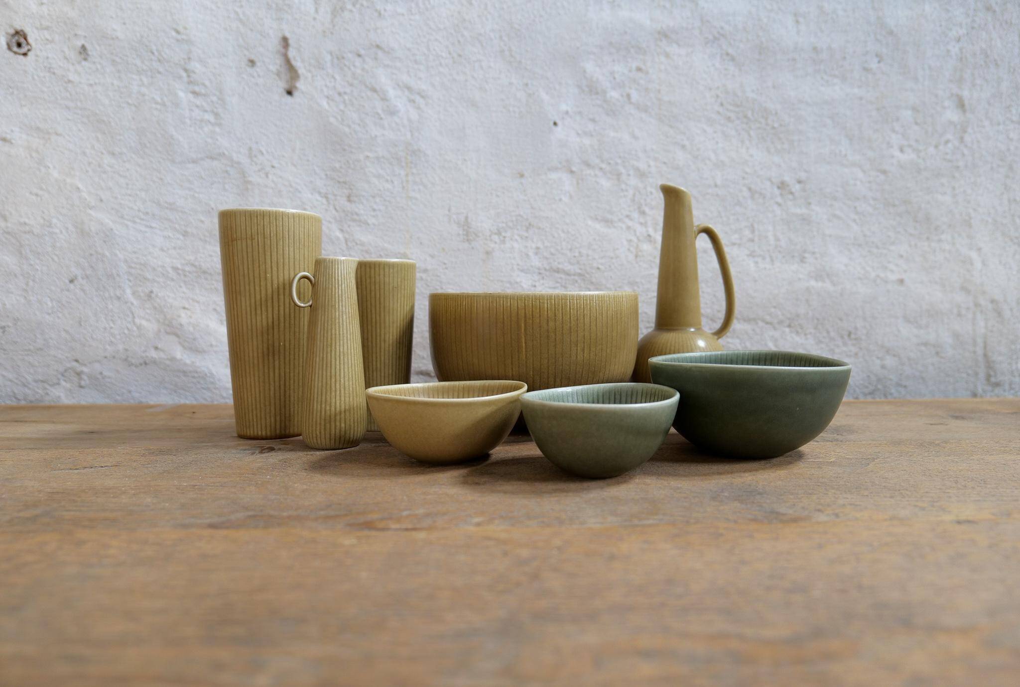 Mid-century Scandinavian set of 8 vases and bowls Rörstrand Ritzi Gunnar Nylund