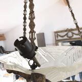 Art Deco Chandelier/Ceiling Light/Cast Glass Pyramid Shape & Angelo Frame