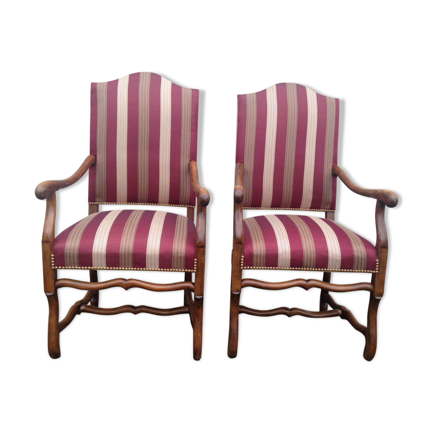 Pair of re-lined Louis XIII armchairs