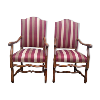 Pair of re-lined Louis XIII armchairs