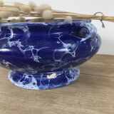 Blue & white marbled ceramic vase, pot cover