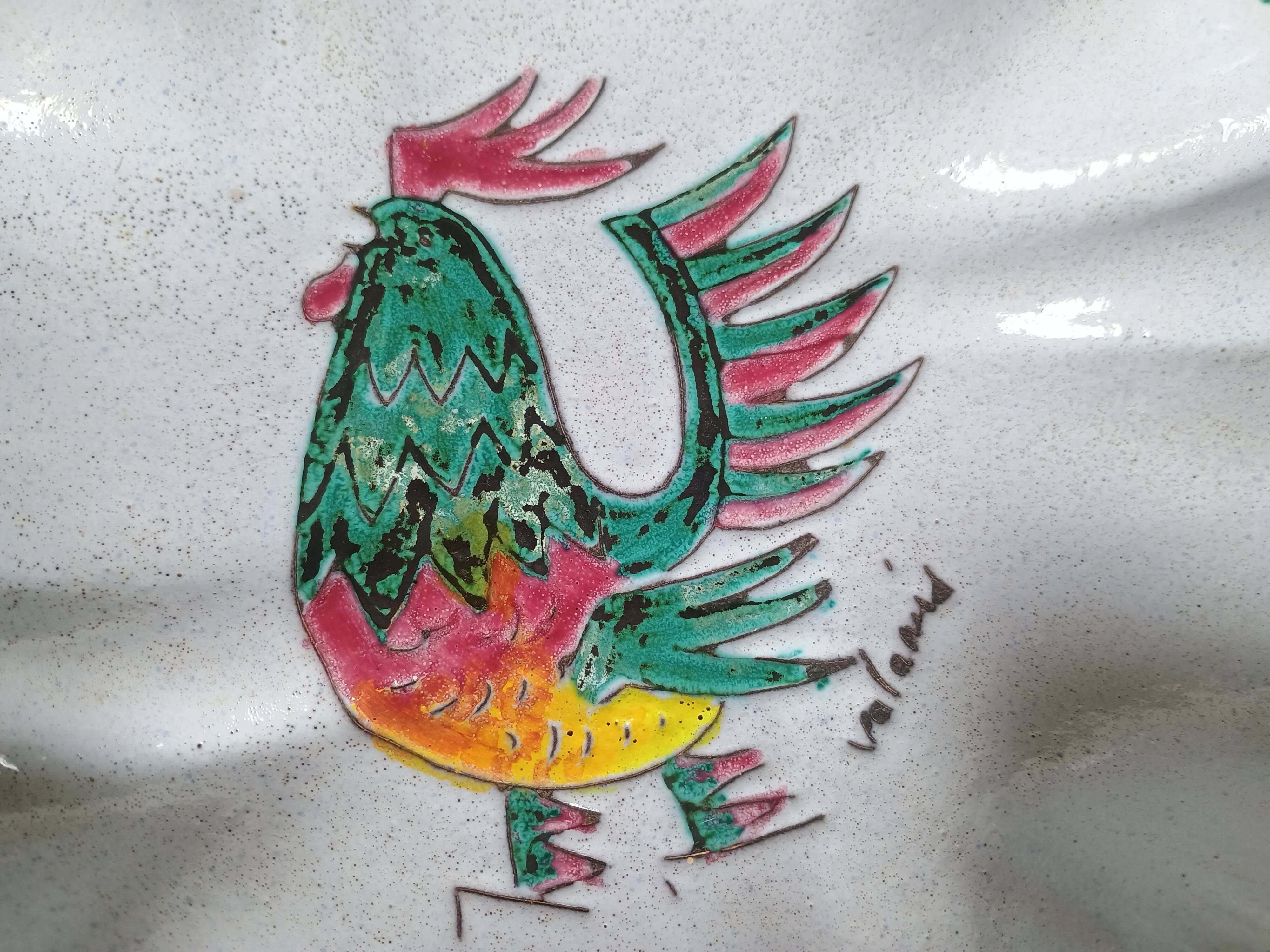Vallauris - Stylised polychrome rooster cut - Stoneware - Quadrilobed dish