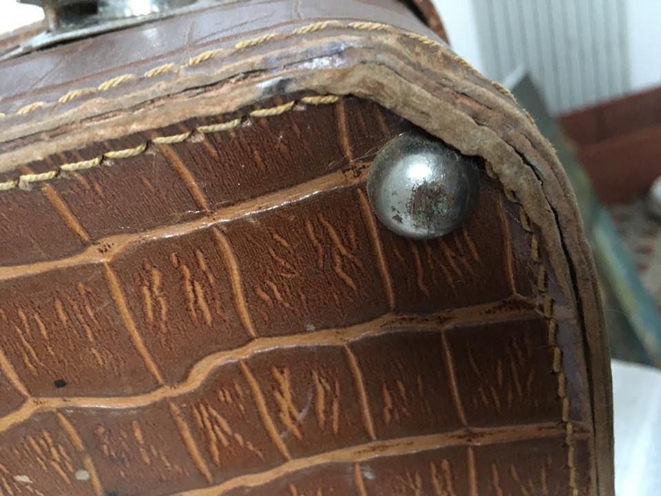 Small suitcase cardboard Brown imitation Croc of the 1950s