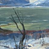 Mid 20th Century "The Mountains" Swedish Expressionist Winter Landscape Oil Painting, Framed