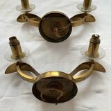 Vintage pair of art deco brass and mirrored glass wall lights France 1940