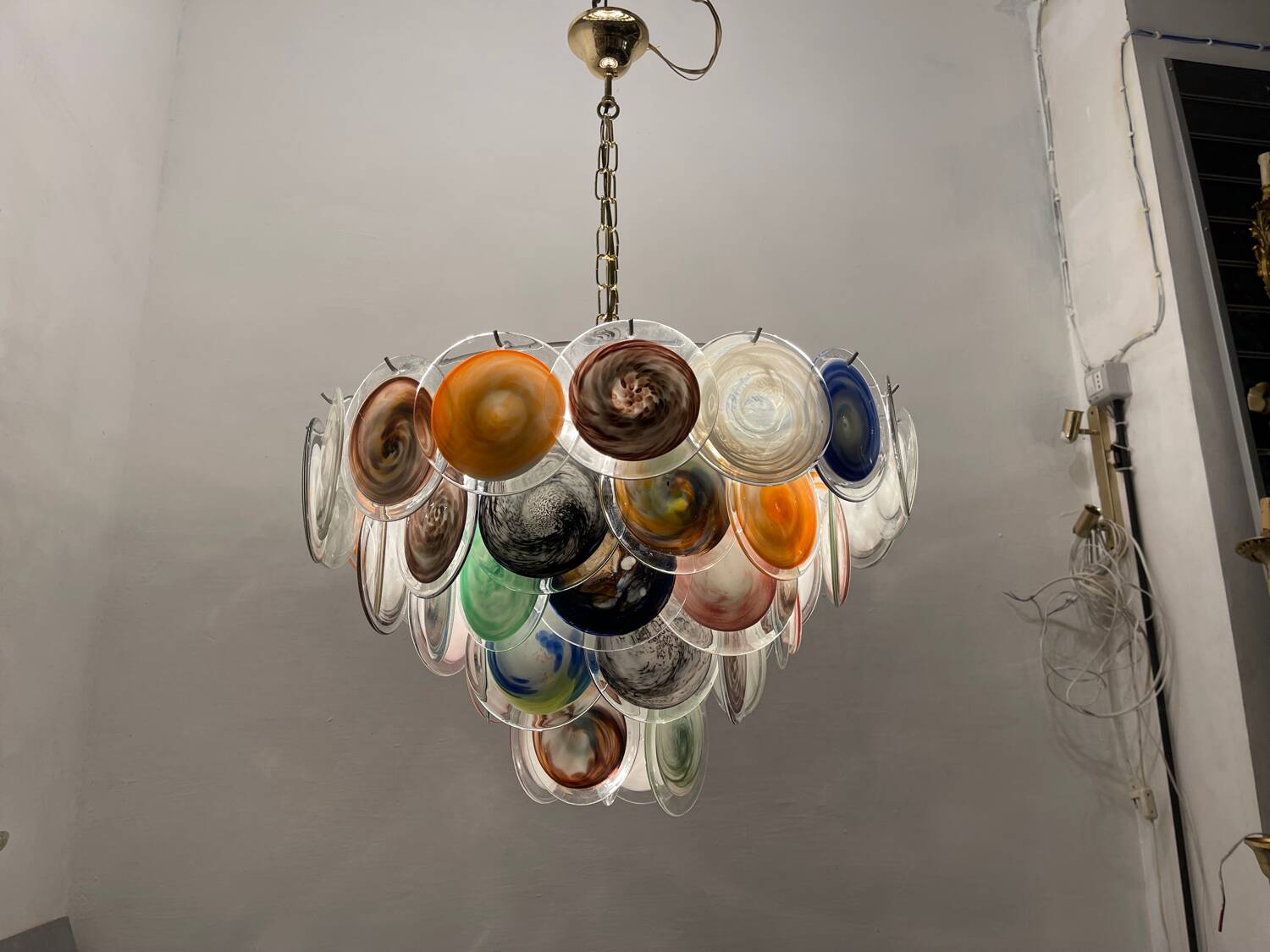 Large Space Age  Murano Glass Disc Chandelier 1970’s