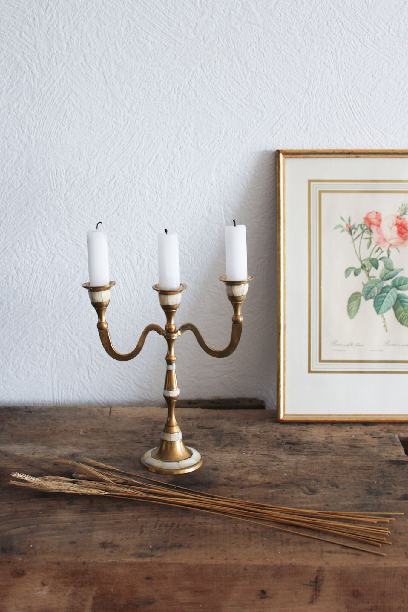 Chandelier 3 branches en laiton et nacre