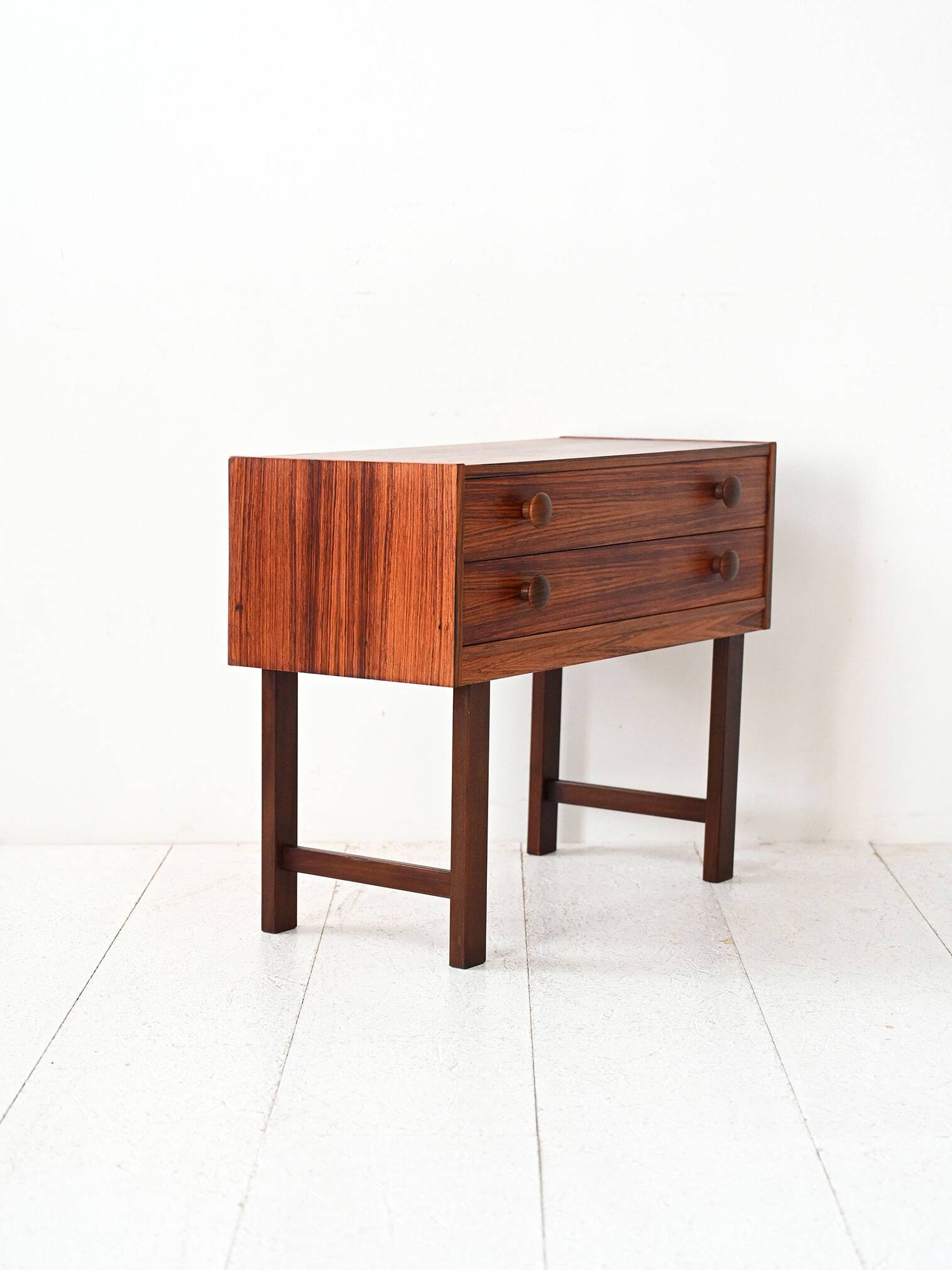 Vintage Scandinavian Rosewood Nightstand with Two Drawers
