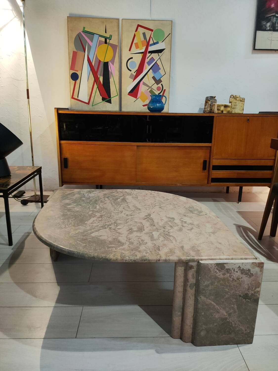 Marble coffee table, old pink water drop shape