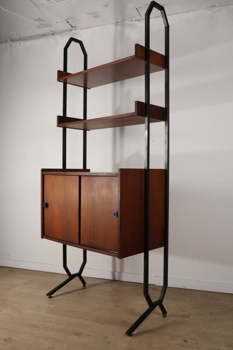 Vintage modular bookcase in wood and metal, Italy, 1960