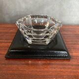 Ancien Cendrier Val St Lambert Cristal + Support Cuir Le Tanneur + Boîte