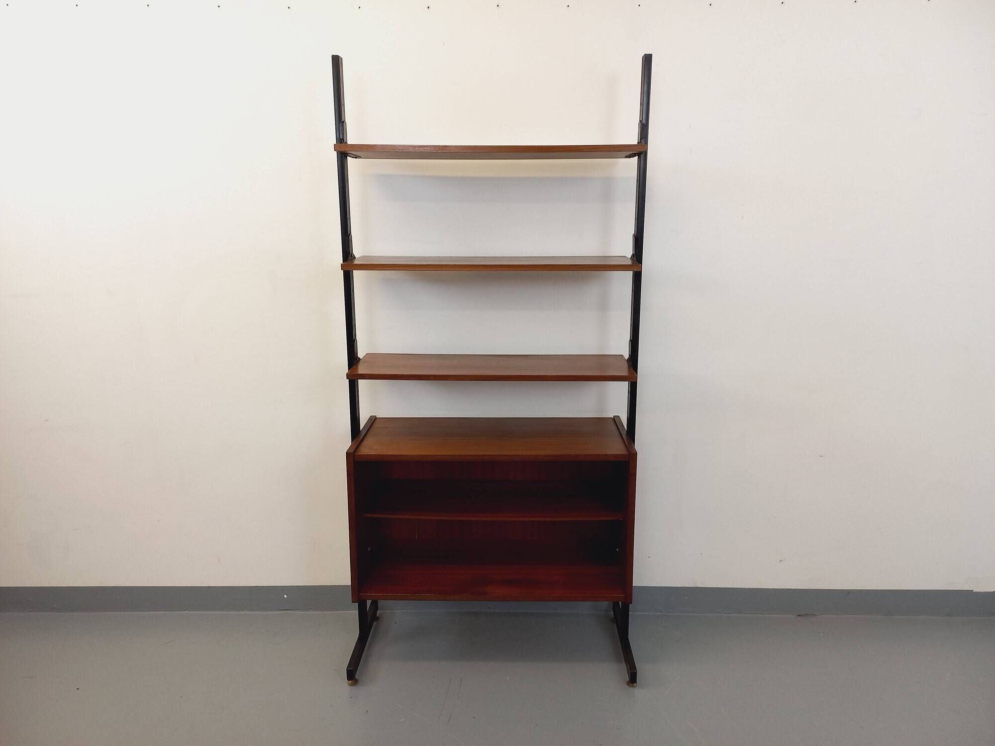 Vintage teak and metal shelf bookcase from the 60s