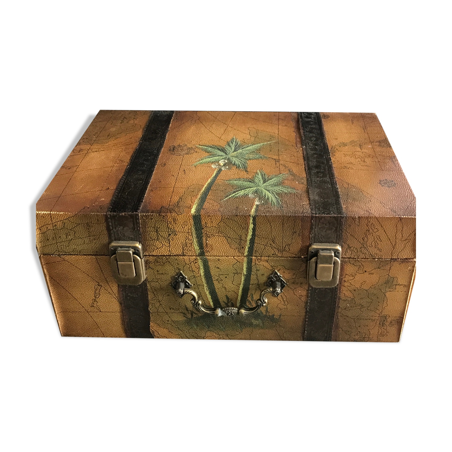 Vintage chest hand painted robinson treasure of the galleon
