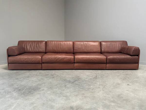 Brown leather modular sofa by De Sede; DS76, 1970s (straight)