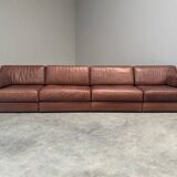 Brown leather modular sofa by De Sede; DS76, 1970s (straight)