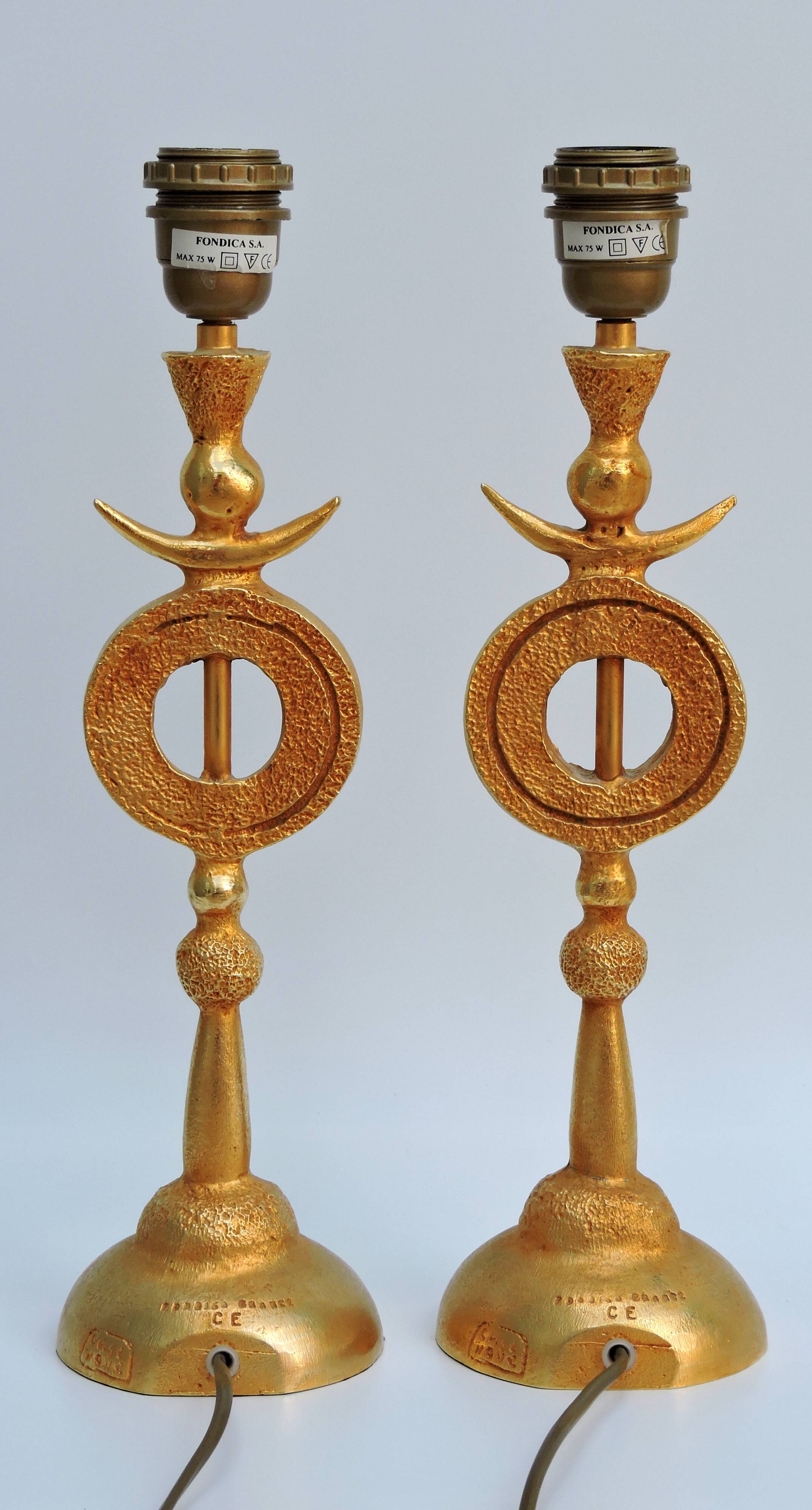 Pair of Gilded Bronze Lamp by Pierre Casenove for Fondica, France