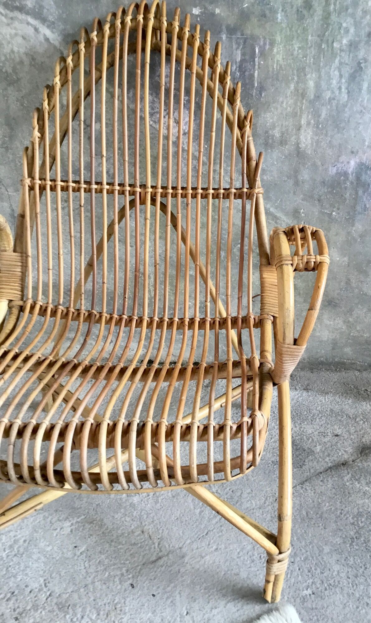 Rattan armchair with armrests - vintage 1960