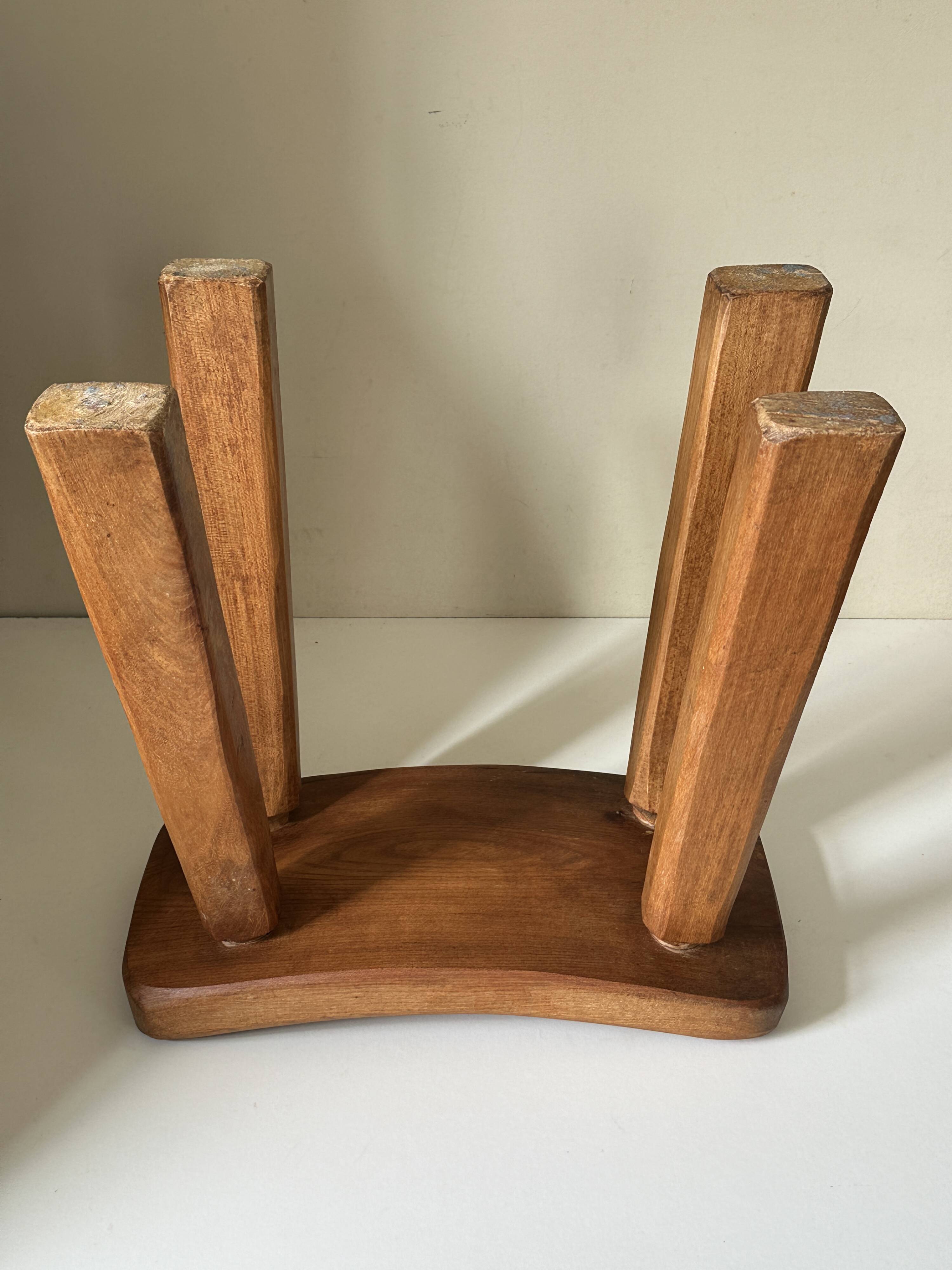 Vintage solid elm stool from the 70s