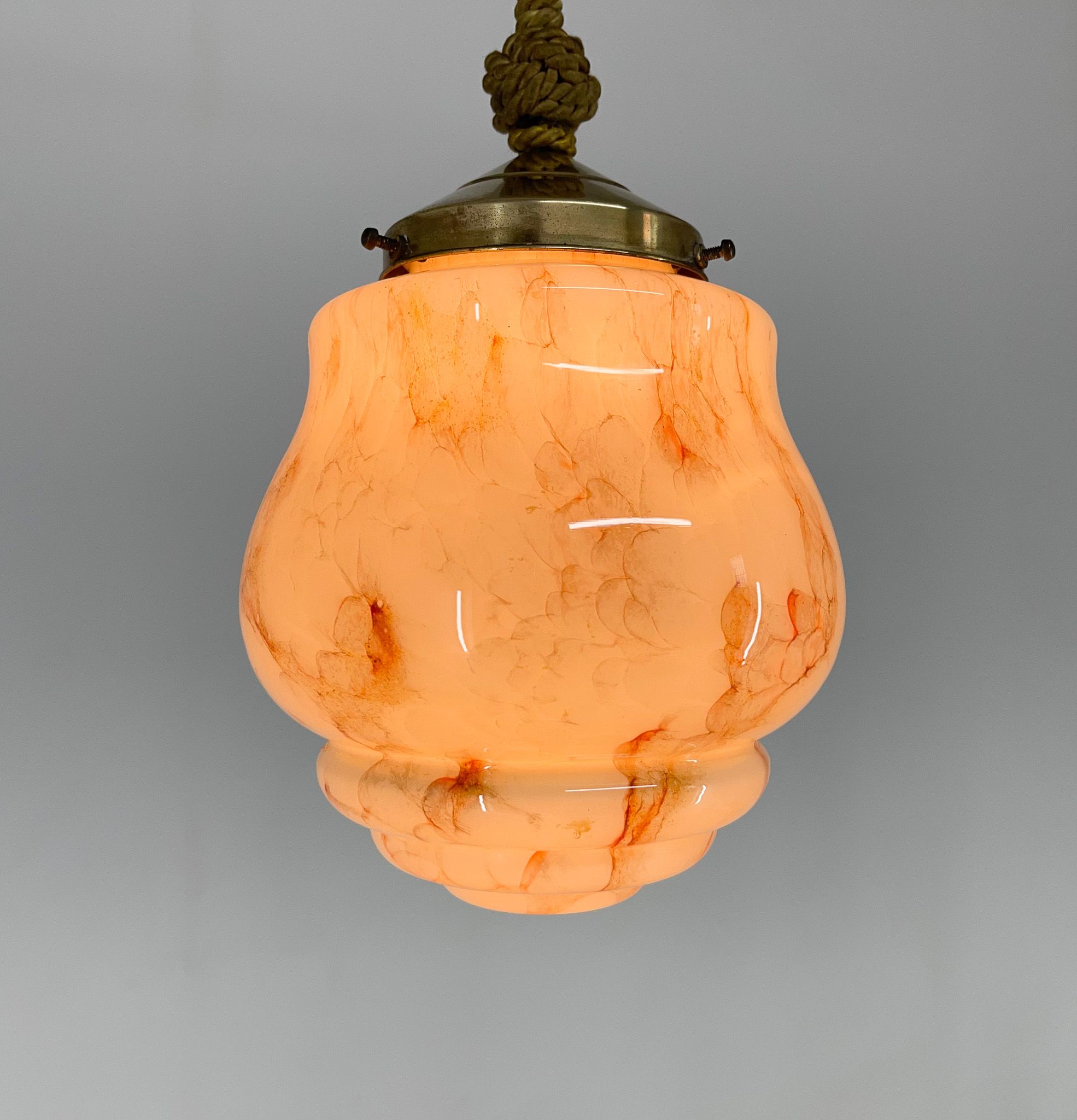 Art Deco Marble Glass Pendant Lignt on Original Rope