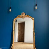 Antique mirror with pediments 141cm/80cm gilded with gold leaf, beveled ice