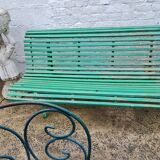 Old green garden bench Latte and wrought iron