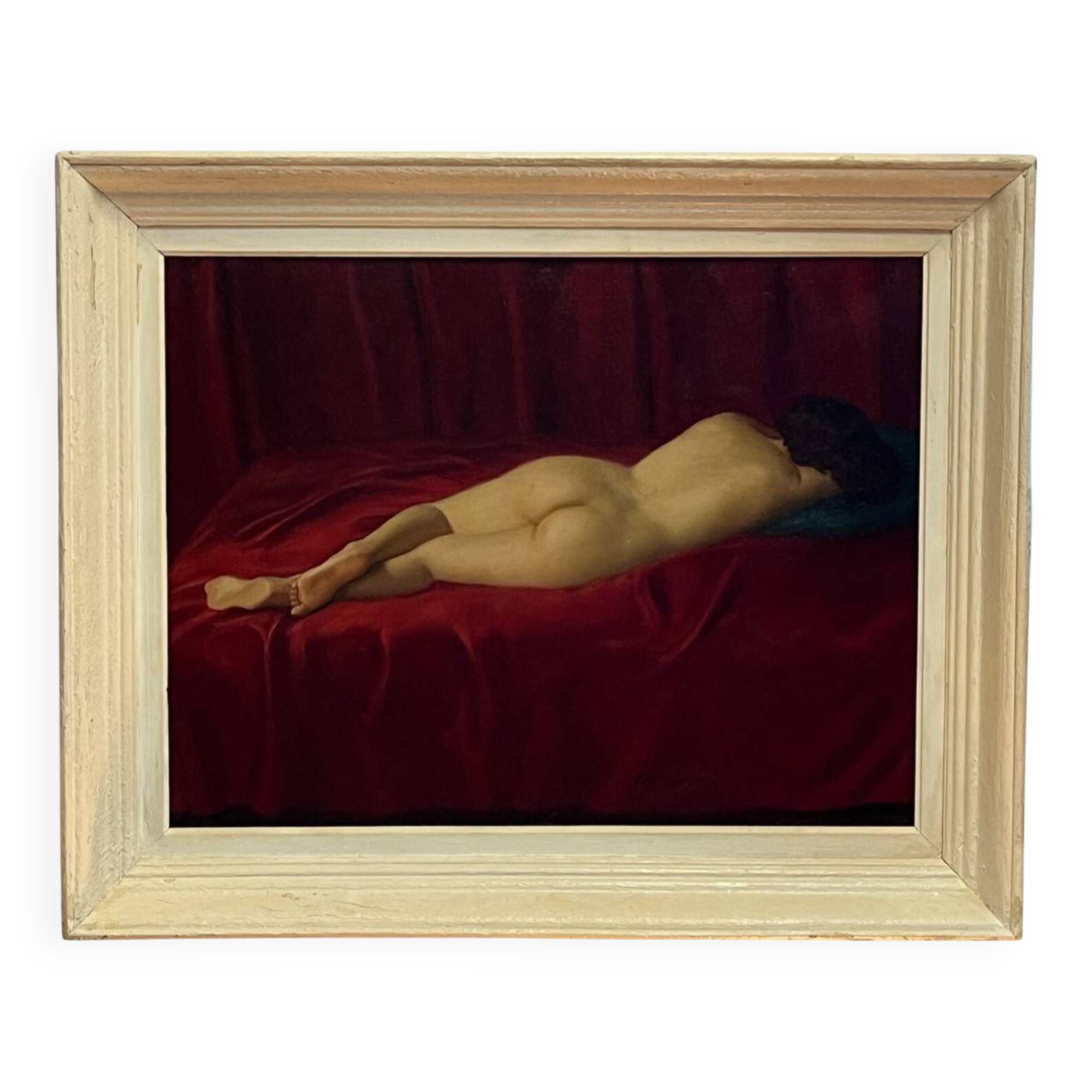Oil on canvas female nude signed frame 20th century