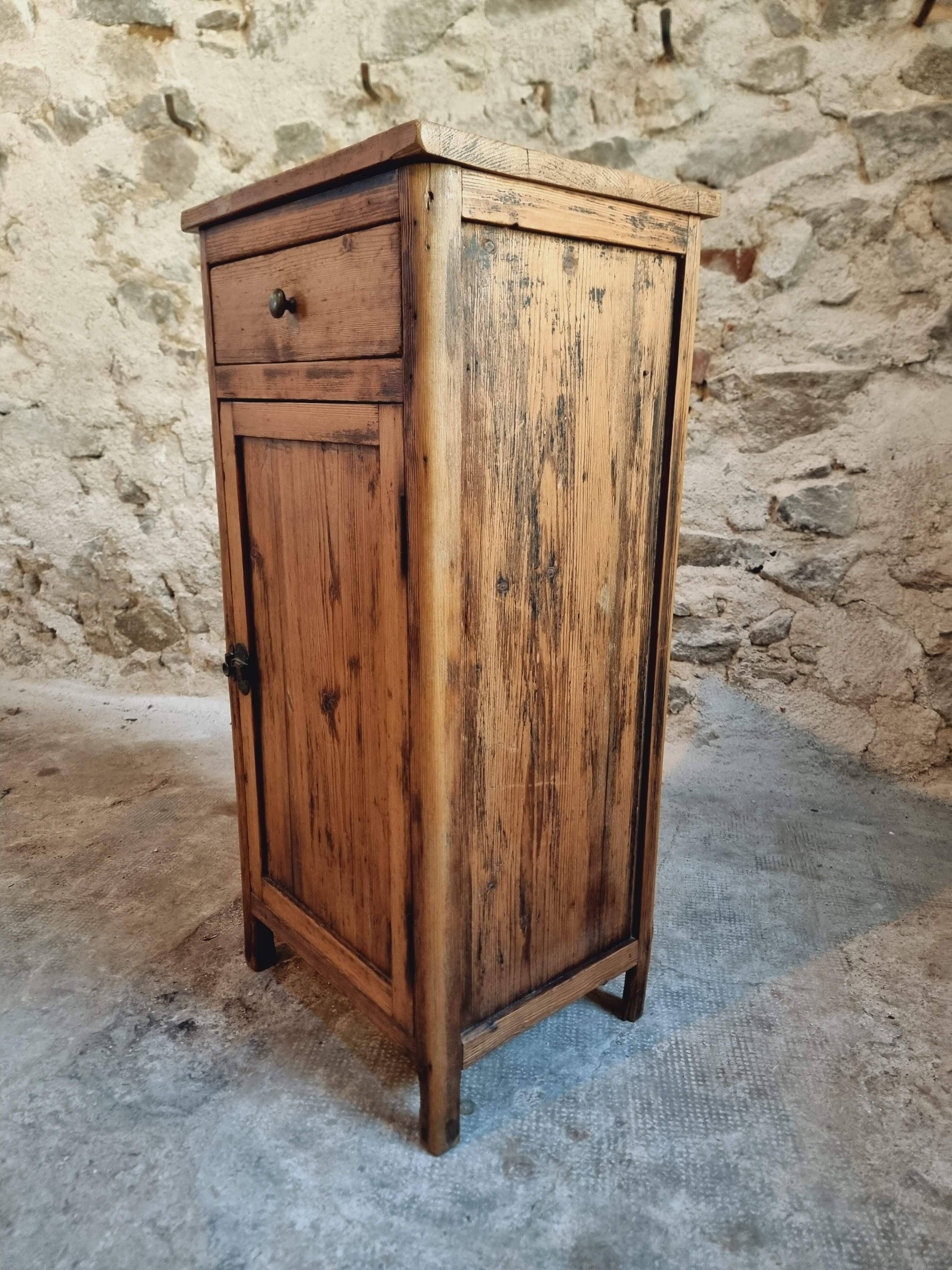 Small vintage pine storage cabinet – Antique French workshop furniture