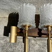 Old pair of wall sconces by Maison Lunel in brass and glass.