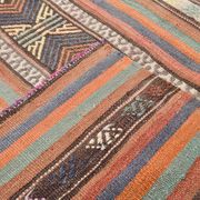 5x8 Orange Blue Striped Turkish Vintage Kilim Rug 170x245Cm