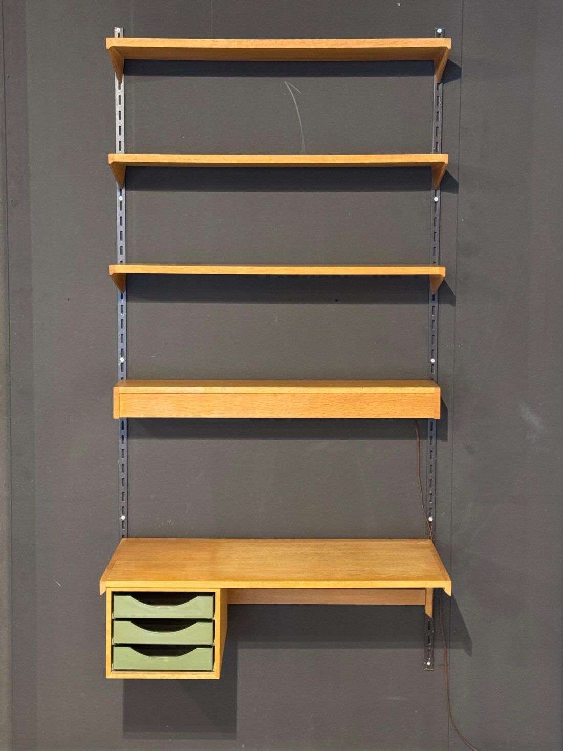 Vintage bookcase | Desk | With lighting | Kai Kristiansen | Wall shelves | Oak