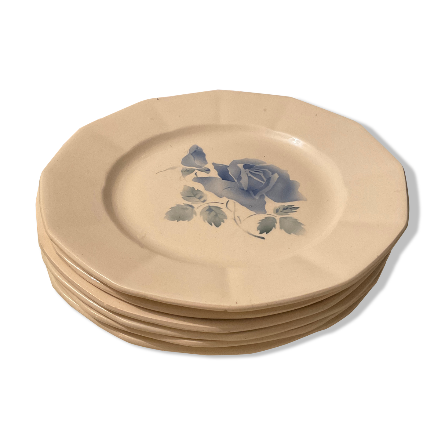 6 plates blue rose décor Digoin sarreguemines