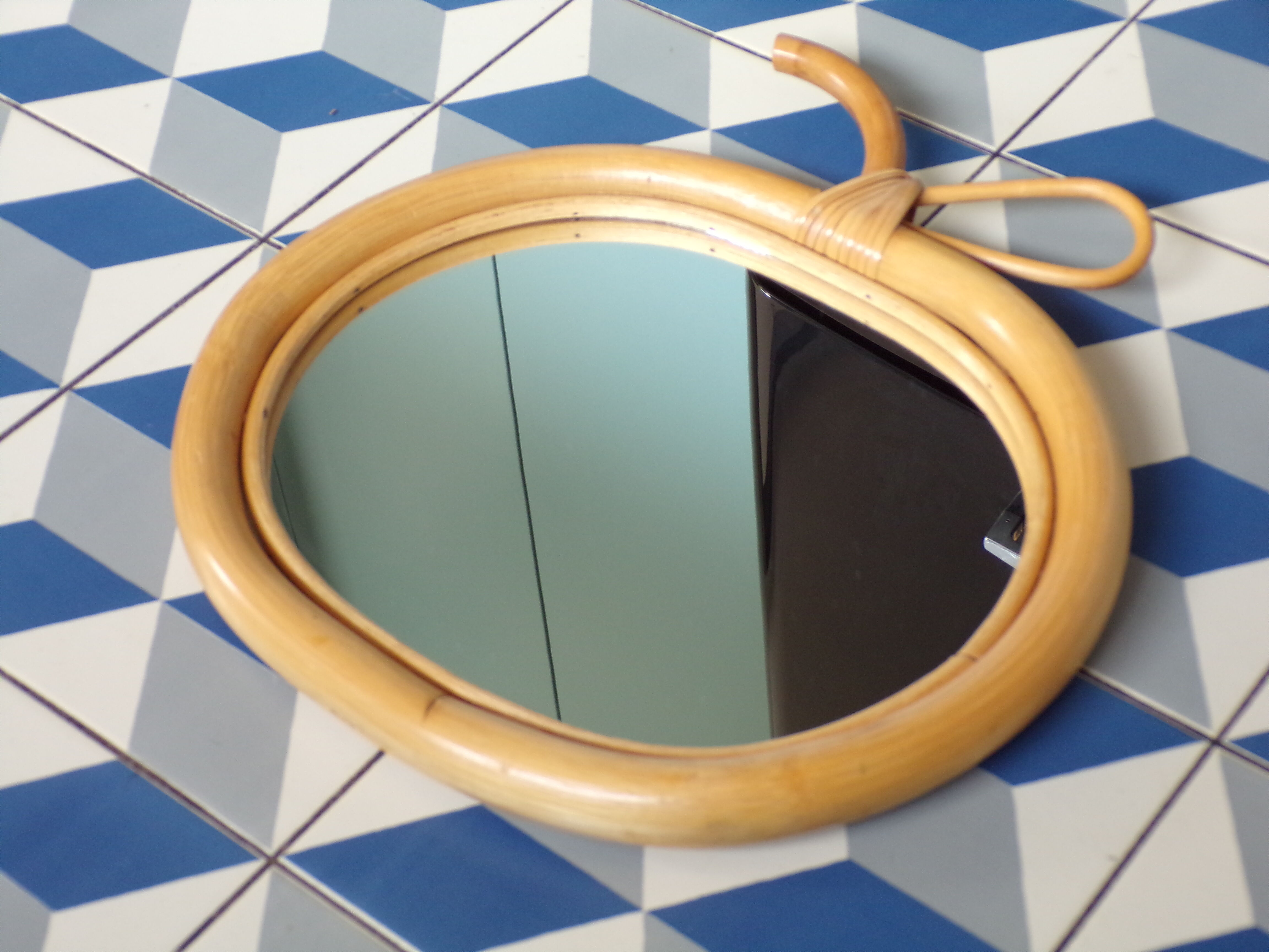 Vintage rattan apple mirror