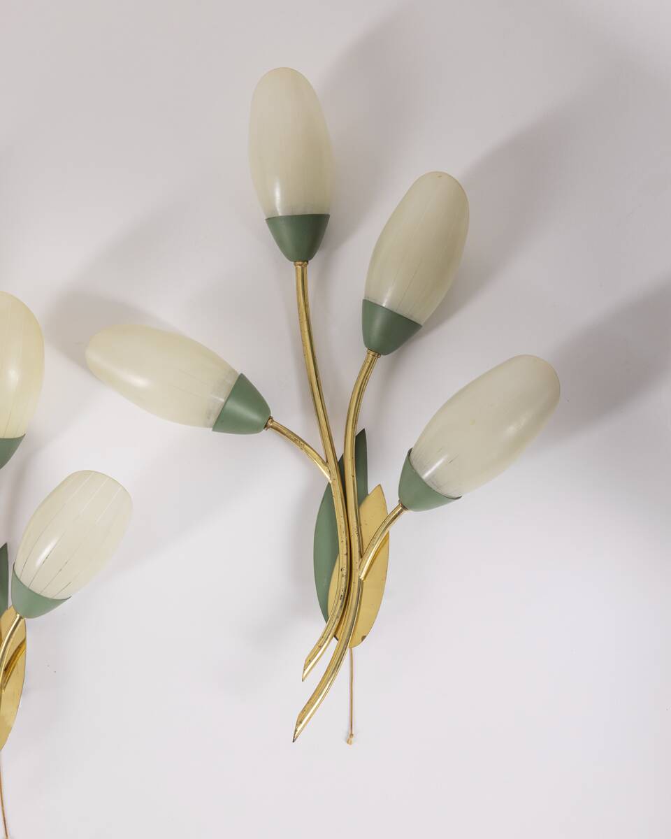 Set of 3 Vintage 1950s Wall Sconces in Floral Style, Italian Design